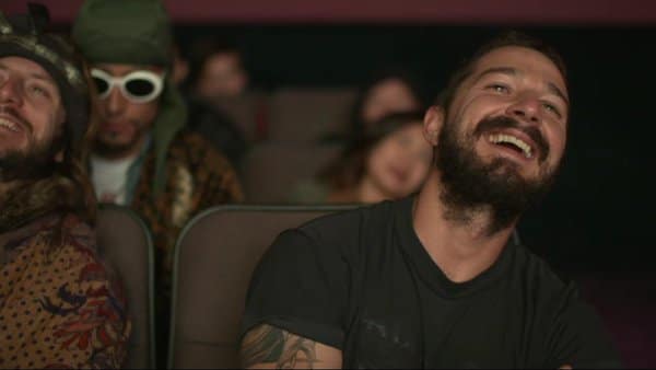 Shia LaBeouf laughing at a scene of Surfs Up! during #AllMyMovies