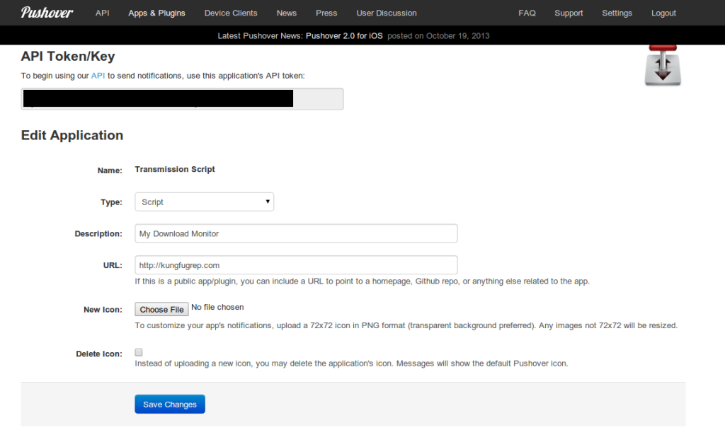 Setup a Pushover Application